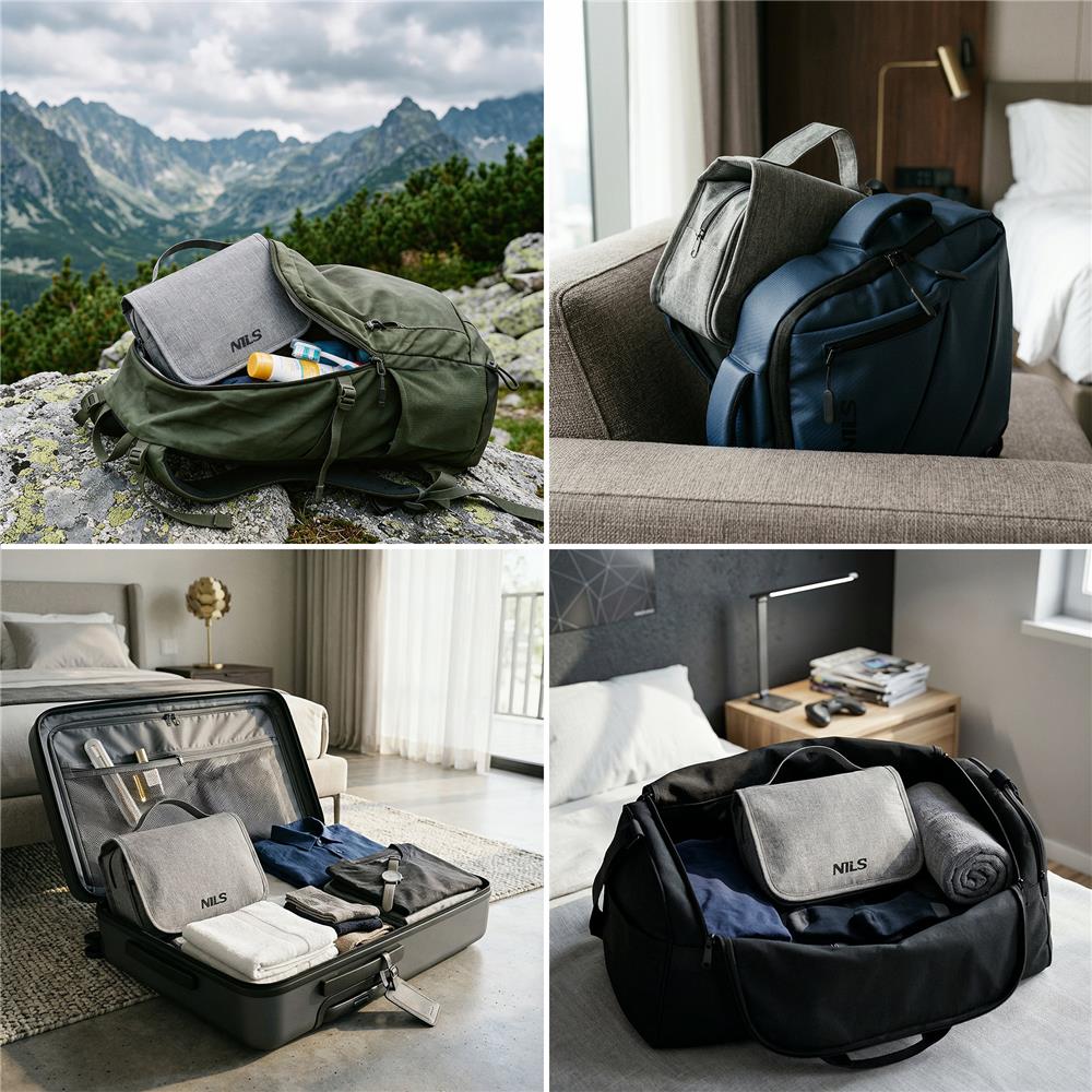 NILS Reisekosmetiktasche Grau - Kulturbeutel Organizer Reise Camping Bad