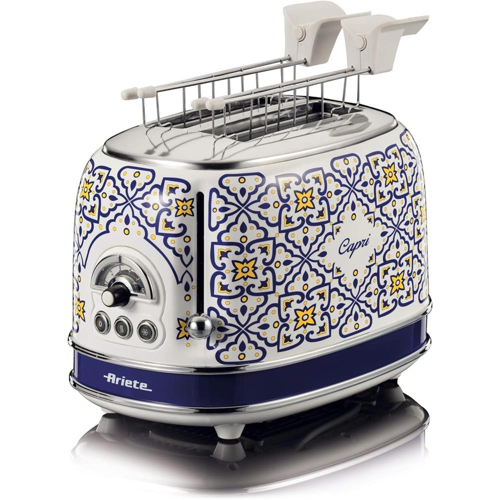 Ariete Capri Toaster, Mediterranes Design, 2-Scheiben-Toaster mit Sandwichzangen
