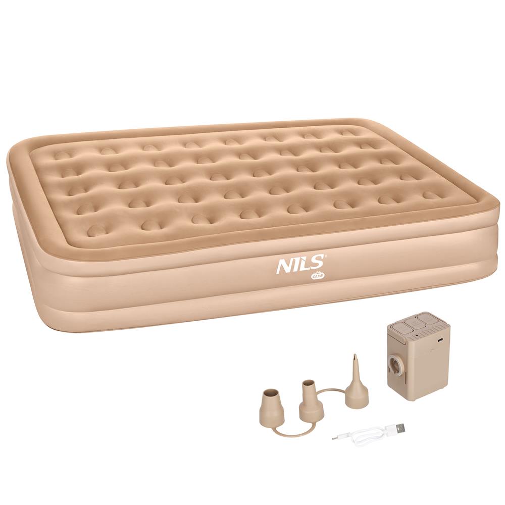 NILS CAMP Campingmatratze Doppelbett beige 200x145x35 cm mit elektrischer Pumpe Gästebett