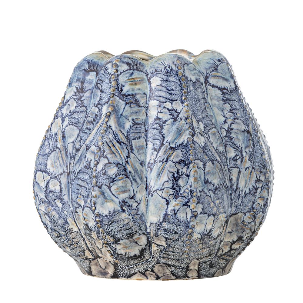 Bloomingville Hetty Vase Blau Steingut Landhausstil 22cm