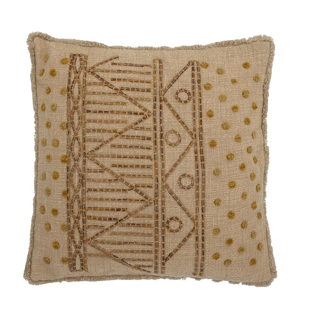 Bloomingville Taranto Kissen Natur – Baumwollkissen 45x45 cm mit Stickmuster & Fransen
