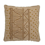 Bloomingville Taranto Kissen Natur – Baumwollkissen 45x45 cm mit Stickmuster & Fransen