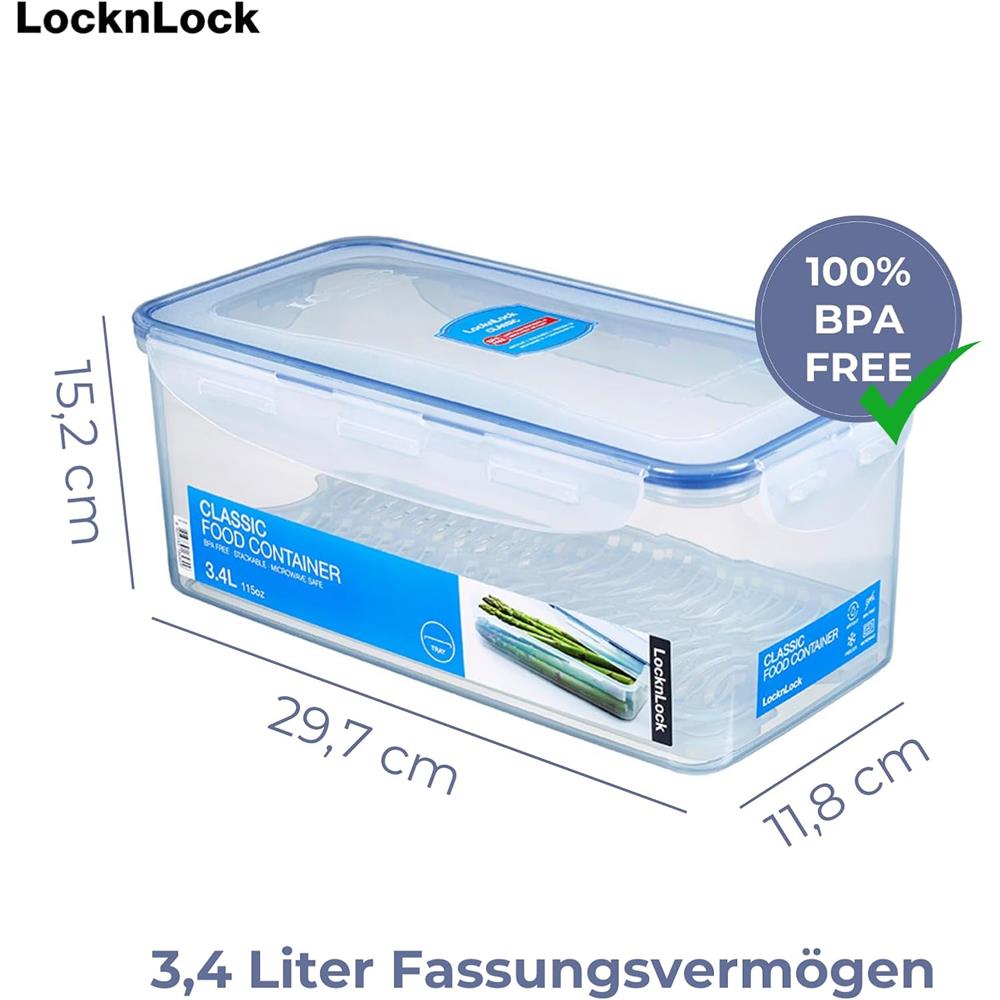 LocknLock PP Classic Frischhaltedose 3,4 L mit Ablaufgitter, BPA-frei