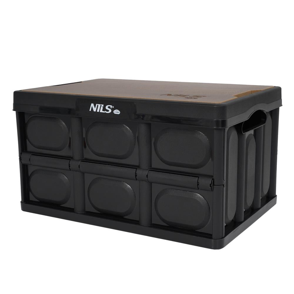 NILS CAMP faltbare Campingbox mit Tischfunktion 20L in Schwarz - kompakte Reisebox