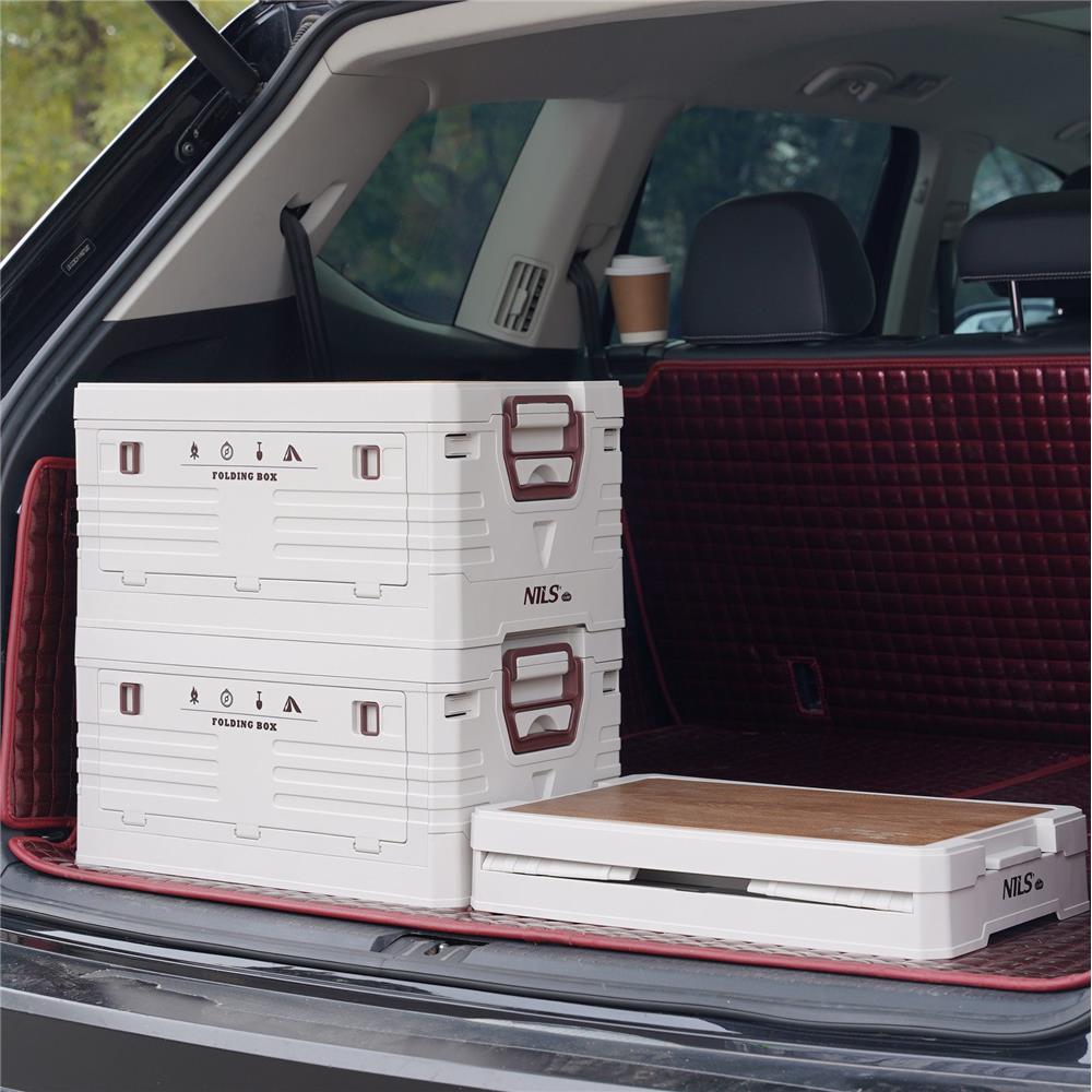 NILS CAMP Campingbox 32L mit Tischfunktion klappbar Aufbewahrungsbox Weiß
