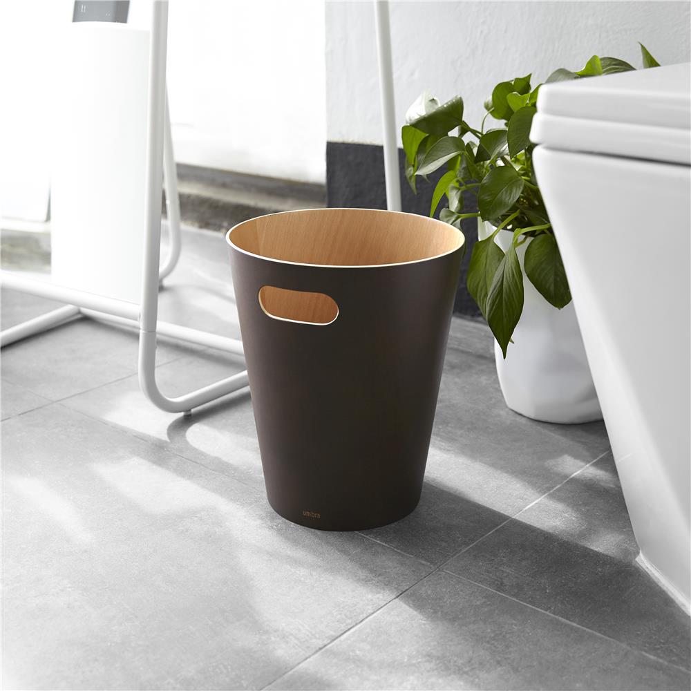 Umbra Woodrow Abfalleimer, Espresso/Holz, 7,5 Liter, Zweifarbiger Papierkorb