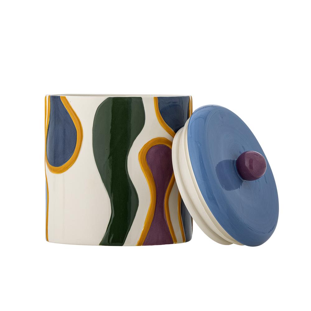 Bloomingville Salacia Gefäß mit Deckel bunt - Steingut Vorratsdose mit Muster für Küche & Deko