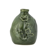 Bloomingville Ramia Vase grün - Steingut Vase mit Blumenrelief für Wohnzimmer & Dekoration