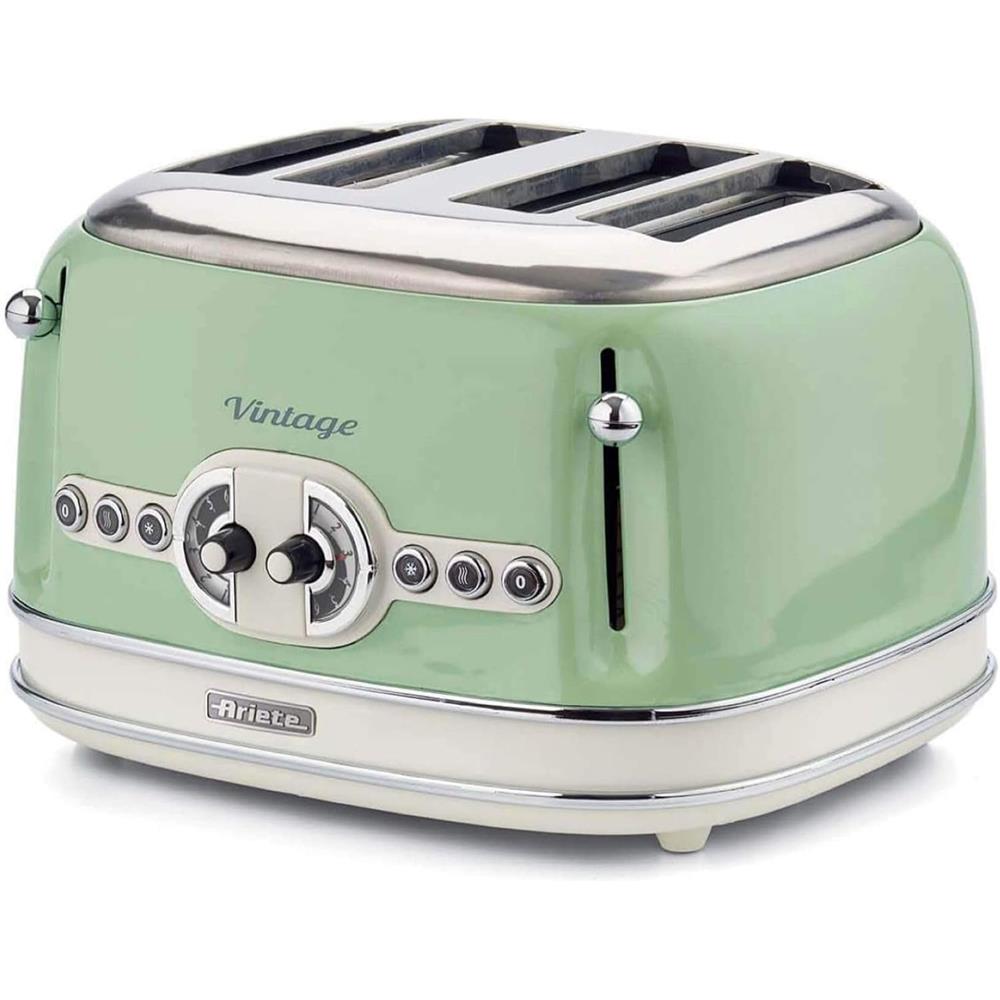 Ariete Vintage Toaster, Grün, 4-Scheiben-Toaster mit 6 Bräunungsstufen, 1600W