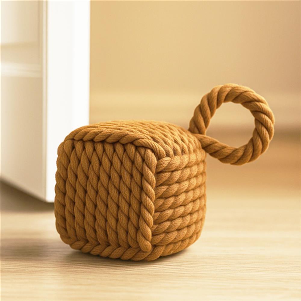 BOLTZE Türstopper quadratisch Strick Beige/Braun (2 Stück) – als Buchstütze, Fensterstopper & Türhalter