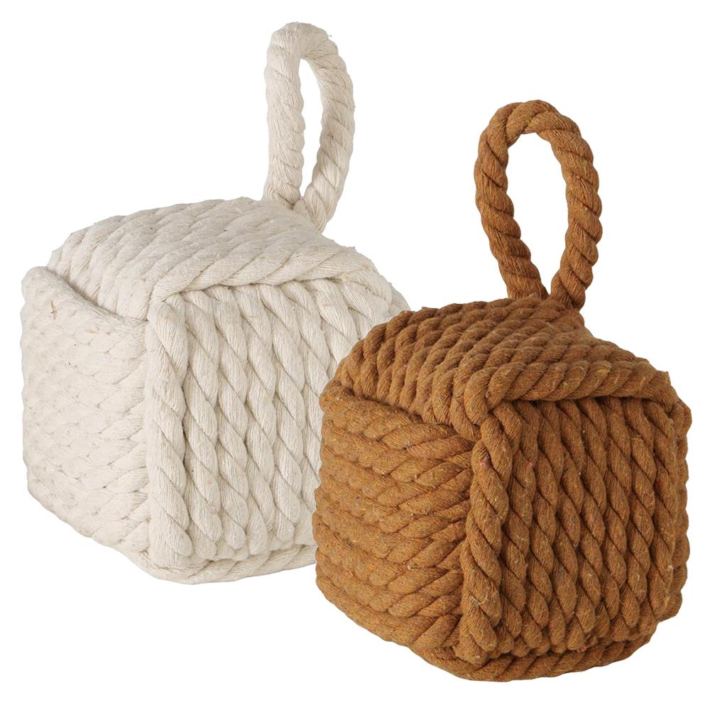 BOLTZE Türstopper quadratisch Strick Beige/Braun (2 Stück) – als Buchstütze, Fensterstopper & Türhalter