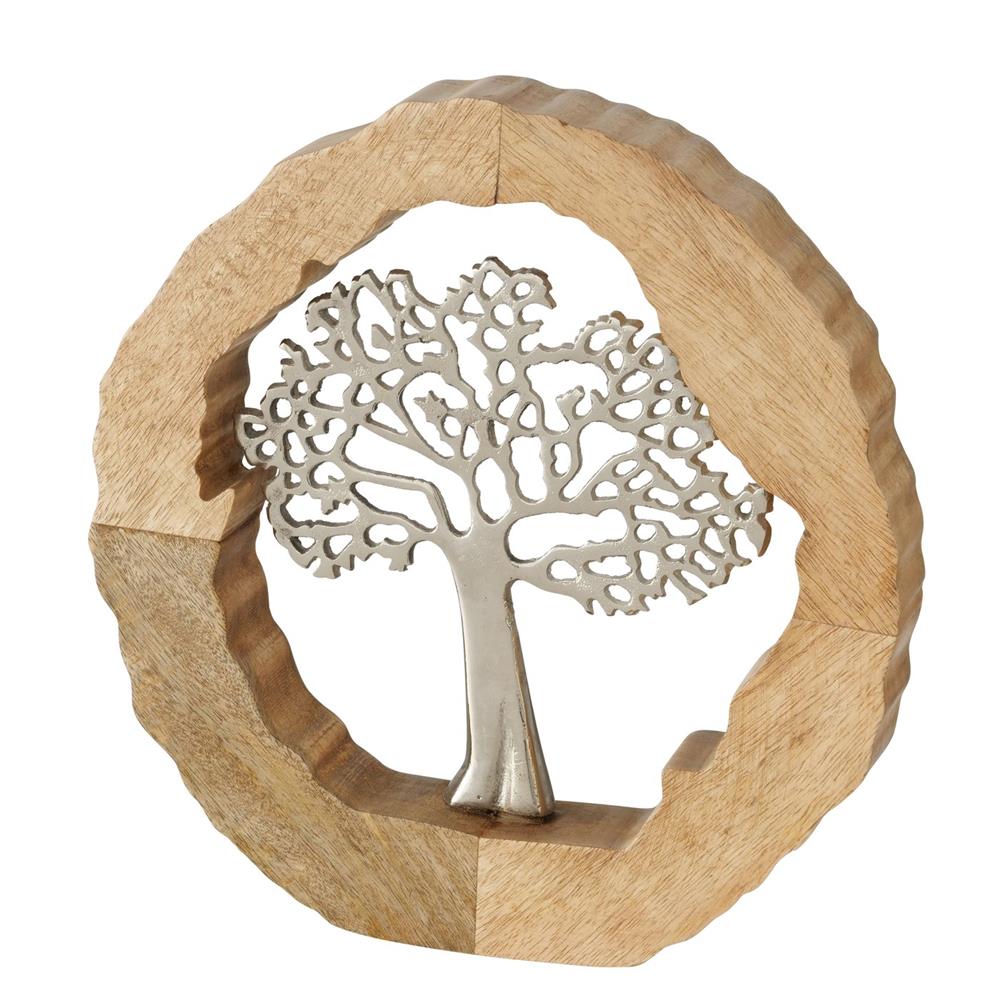 BOLTZE Dekoaufsteller Tree, Holzscheiben-Optik mit Aluminium-Baum in Silber