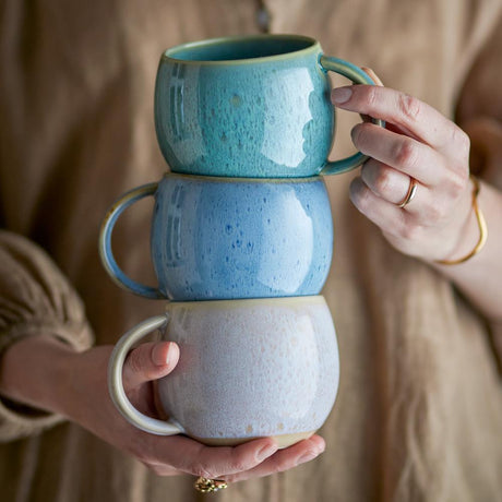 Bloomingville Harriet Becher 3er Set aus Steingut in Blau, Punktmuster mit reaktiver Glasur