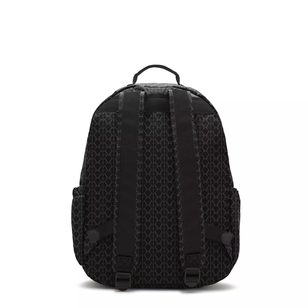 Kipling SEOUL, großer Rucksack, Signature Emb (schwarz), Laptoprucksack 15 Zoll mit viel Stauraum