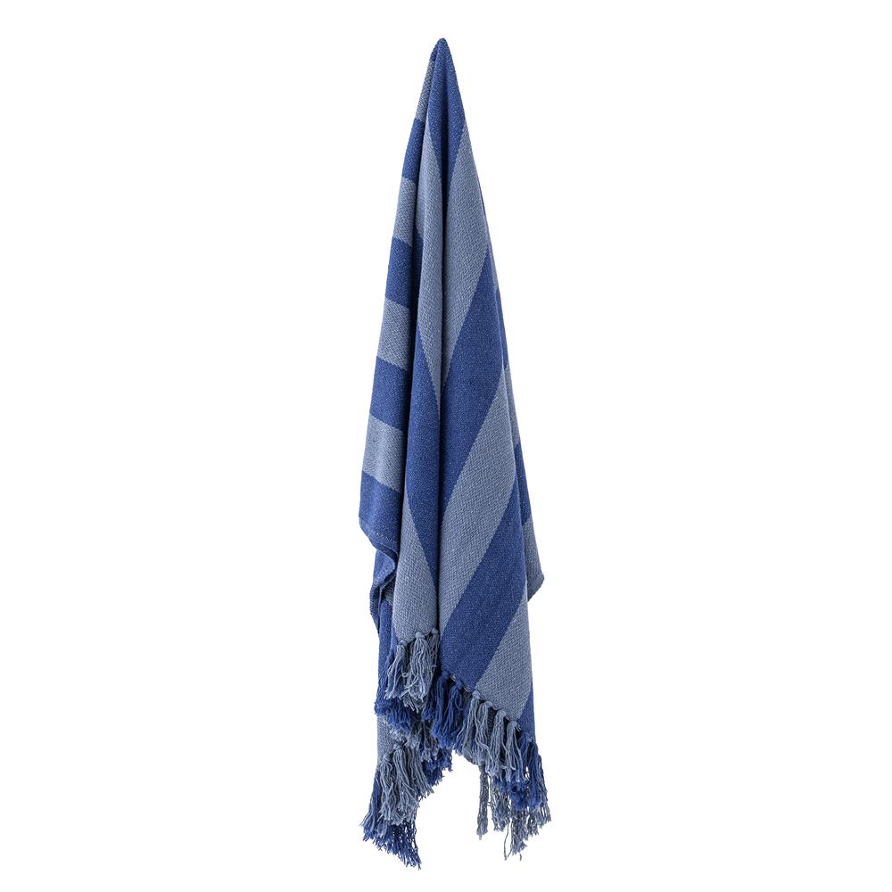 Bloomingville Frello Decke blau - Plaid mit Streifen aus recycelter Baumwolle für Sofa