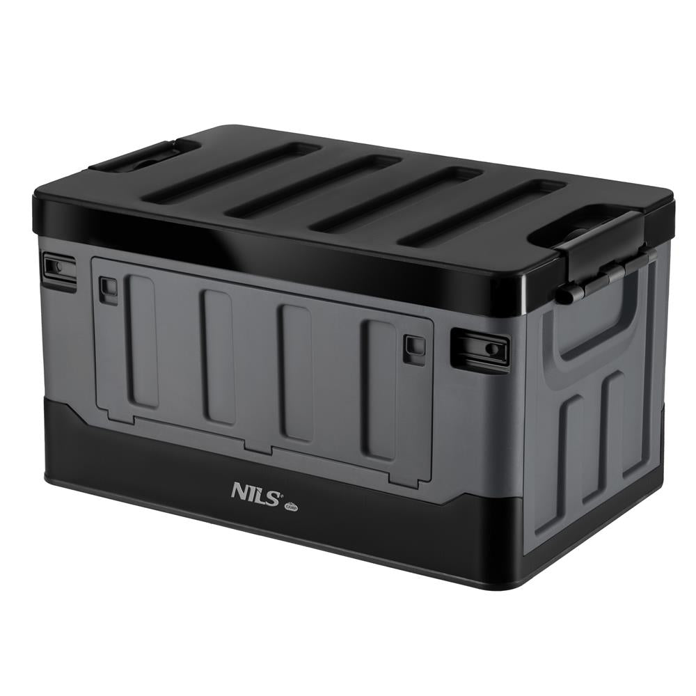 NILS CAMP Transportbox XL 70L Grau-Schwarz - große klappbare Campingbox für Auto & Outdoor