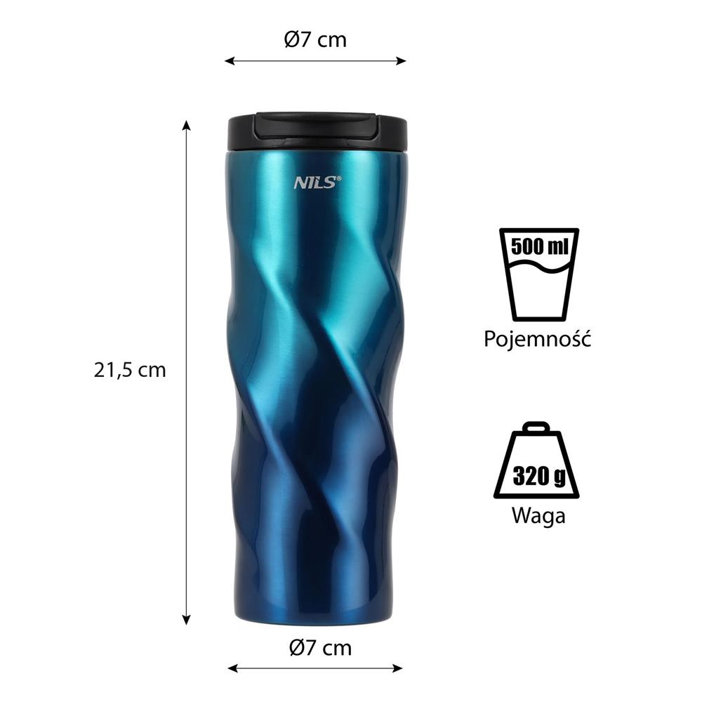 NILS Thermobecher 500 ml Edelstahl blau auslaufsicher rutschfest für Outdoor Alltag