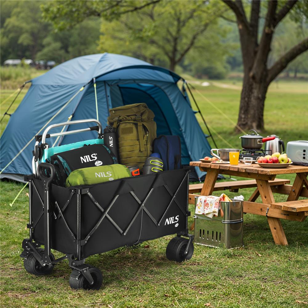 NILS CAMP XXL Bollerwagen faltbar 180L in Schwarz - Campingwagen für Strand & Garten