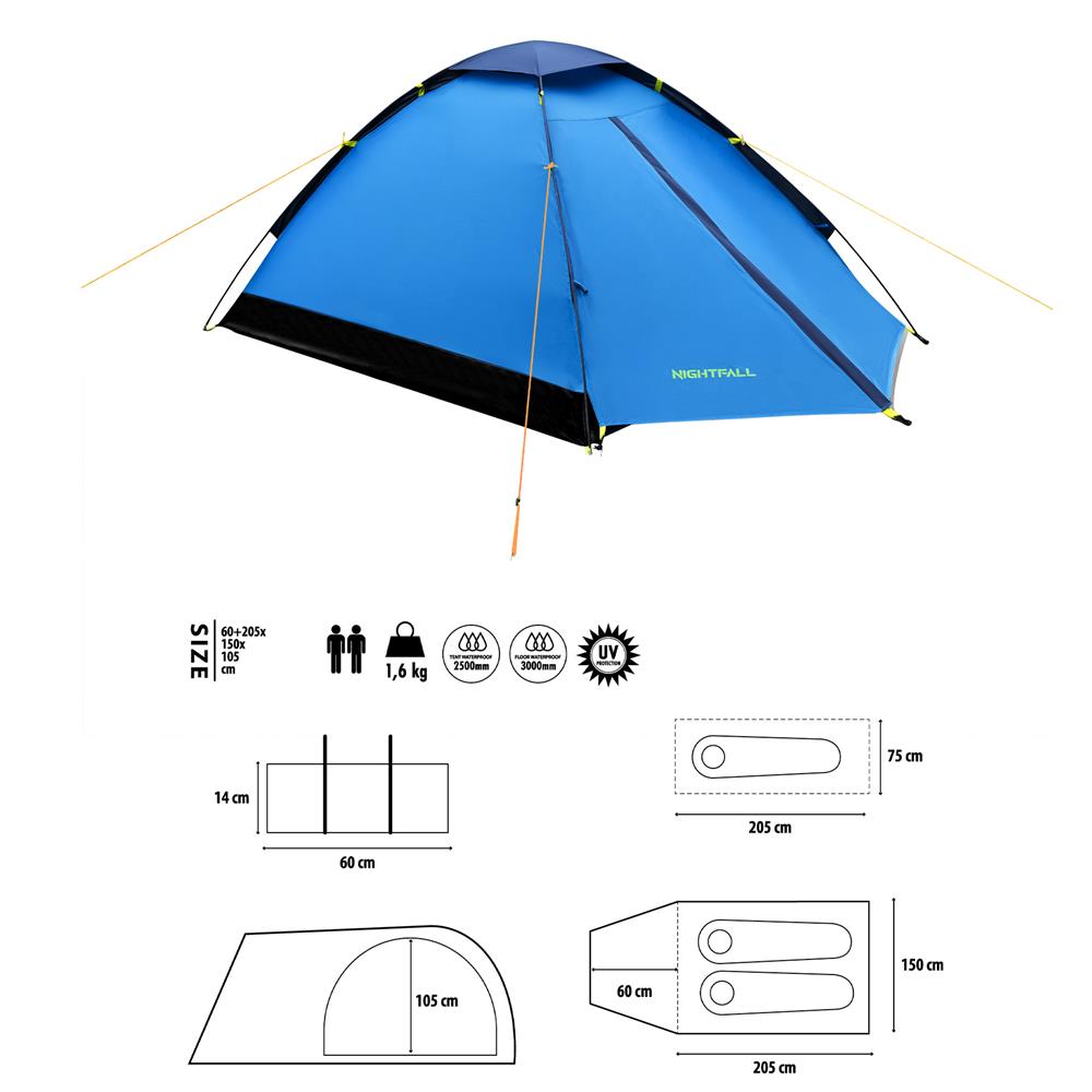 NILS CAMP Nightfall Zelt für 2 Personen in Blau - leichtes Campingzelt für Trekking, Berge & Outdoor