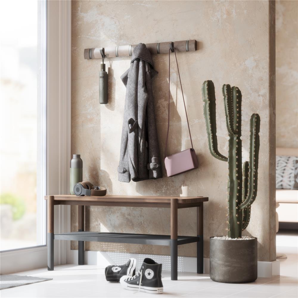 Umbra Flip Wandgarderobe, Garderobenleiste in Grau, mit 8 beweglichen Haken in Zinnfarben