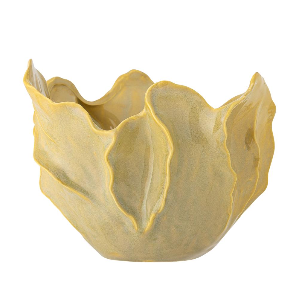 Bloomingville Bastien Schale gelb D25,5 cm aus Steingut – skulpturale Schale für Tischdeko