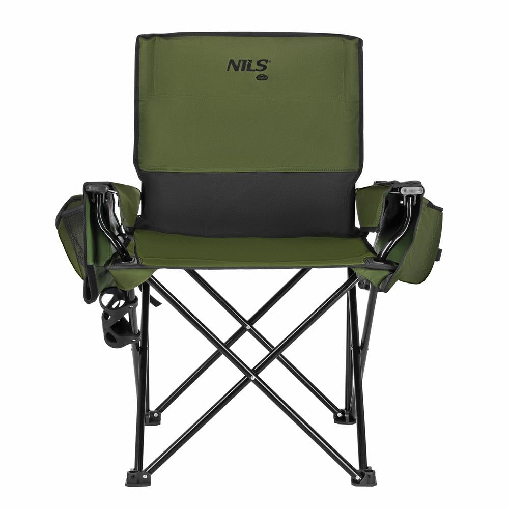 NILS CAMP Campingstuhl in Grün - stabiler Klappstuhl mit Taschen für Camping, Garten & Angeln