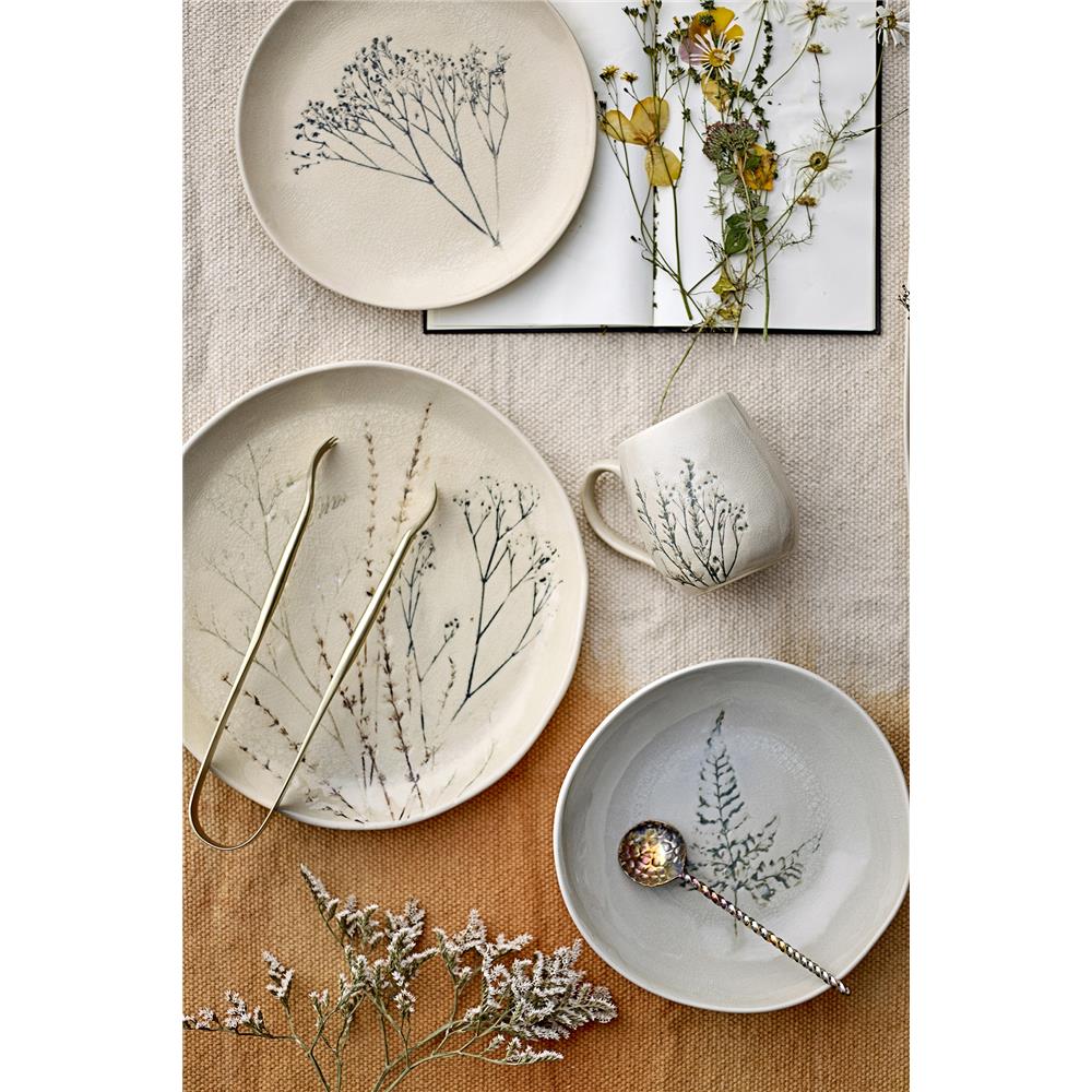 Bloomingville Bea Suppenteller, Natur, 21cm, Steingut, mit Blumenmotiv, dänisches Design