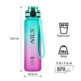 NILS CAMP Trinkflasche Tritan 950 ml türkis-pink mit Fruchteinsatz für Sport Outdoor