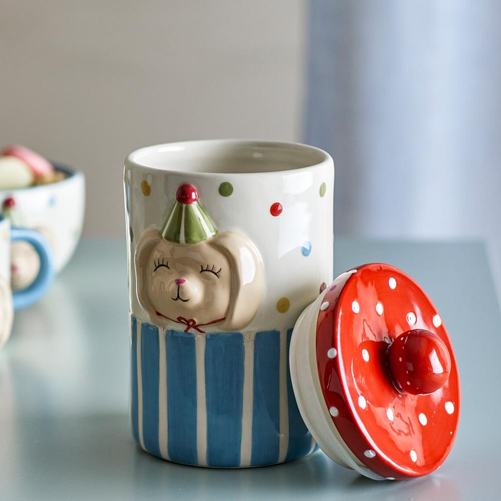 Bloomingville MINI Party Gefäß mit Deckel 720 ml bunt - Steingut Vorratsdose Hase für Kinderzimmer & Küche