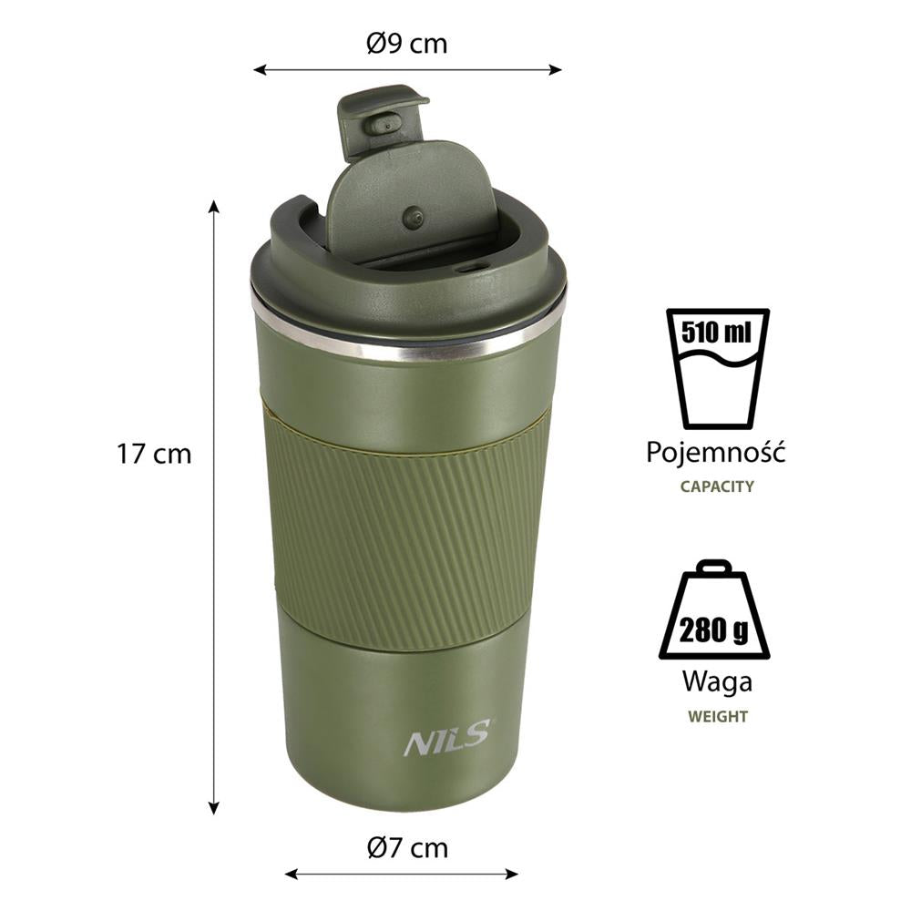 NILS Thermobecher 510 ml Edelstahl grün auslaufsicher Coffee-to-go-Becher für Camping Reisen Alltag