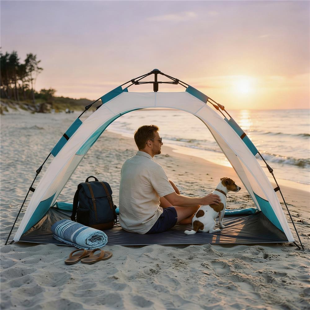 NILS Wurfzelt automatisch in grau für Strand Camping und Garten mit UV Schutz