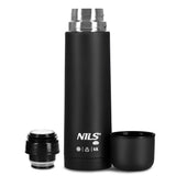 NILS CAMP Thermoskanne 0,5L Edelstahl schwarz isoliert für Camping Reisen Alltag