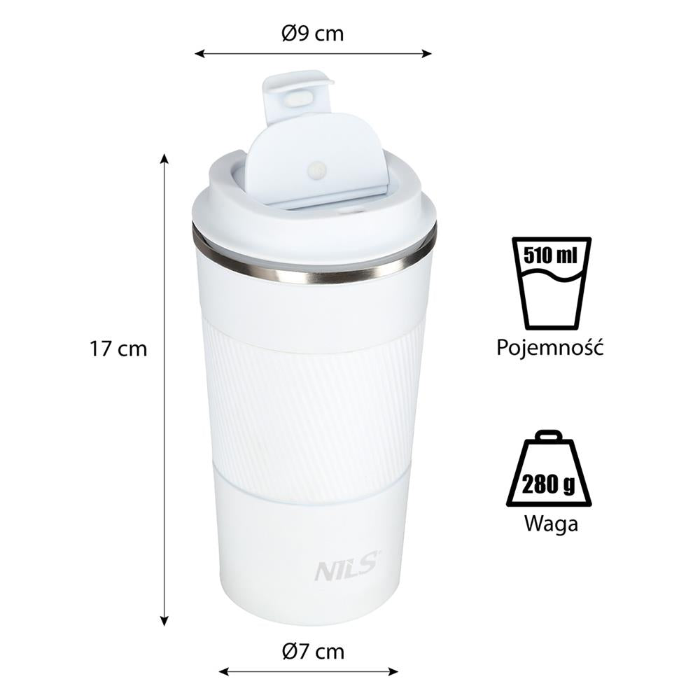 NILS Thermobecher 510 ml Edelstahl weiß rutschfest Coffee-to-go-Becher für Camping Reisen Alltag