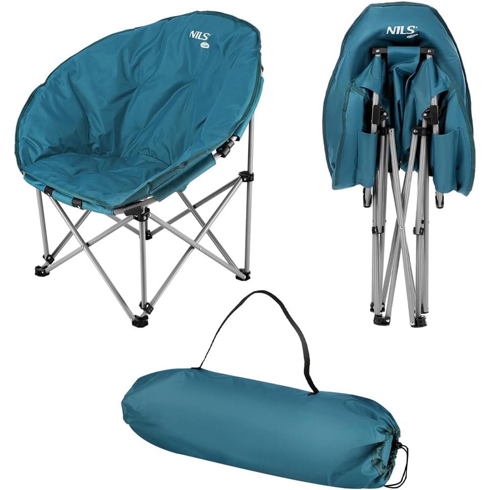 NILS CAMP Campingstuhl faltbar in Blau - bequemer Outdoor Stuhl für Camping, Angeln & Garten