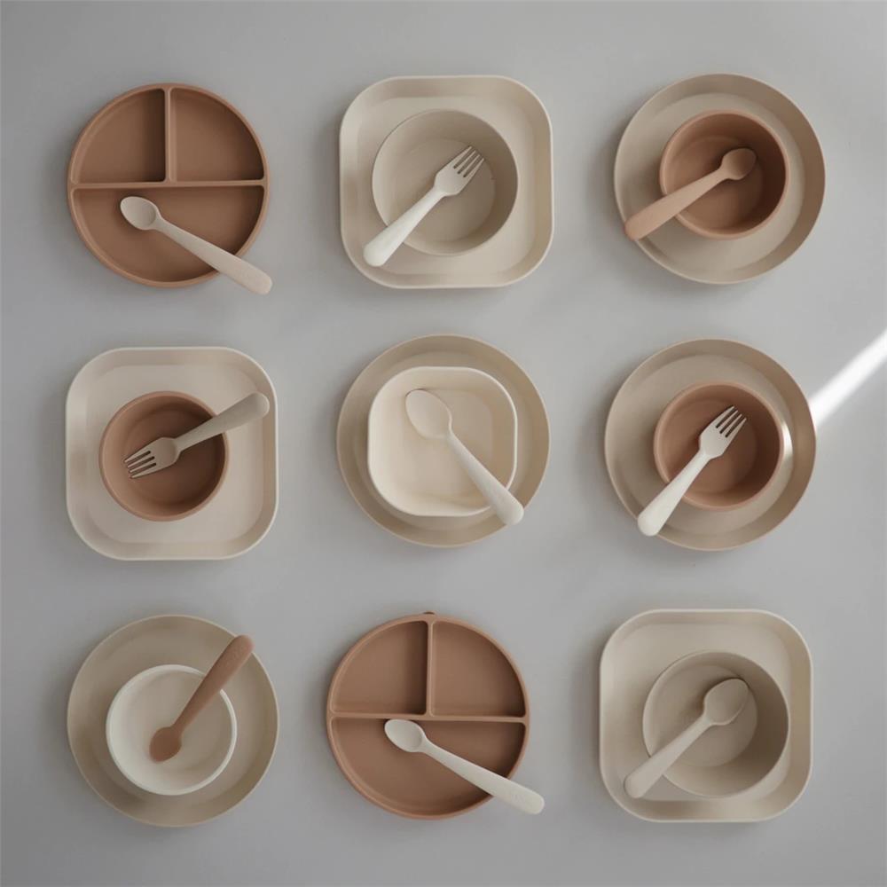Mushie Silikon-Babylöffel 2er Set, Shifting Sand/Blush, BPA-frei