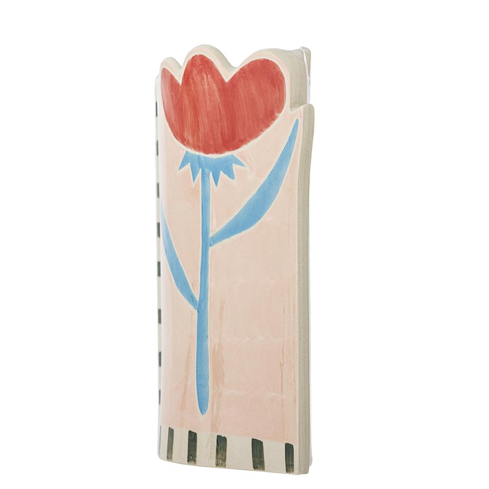 Bloomingville Vinia Vase bunt - Steingut Vase handbemalt mit Blumenmotiv für Wohnzimmer & Deko