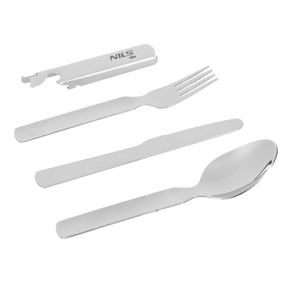 NILS CAMP Camping Besteckset Edelstahl - 3-teilig mit Etui & Flaschenöffner für Outdoor & Camping