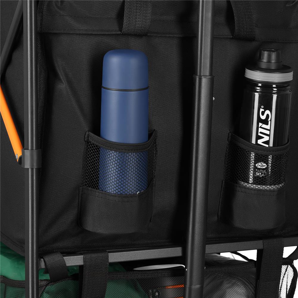 NILS CAMP Bollerwagen XXL 160L in Schwarz Orange - faltbarer Campingwagen mit Netzablage