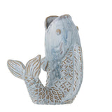 Bloomingville Hiro Vase Blau Steingut Fischform Landhausstil 21cm