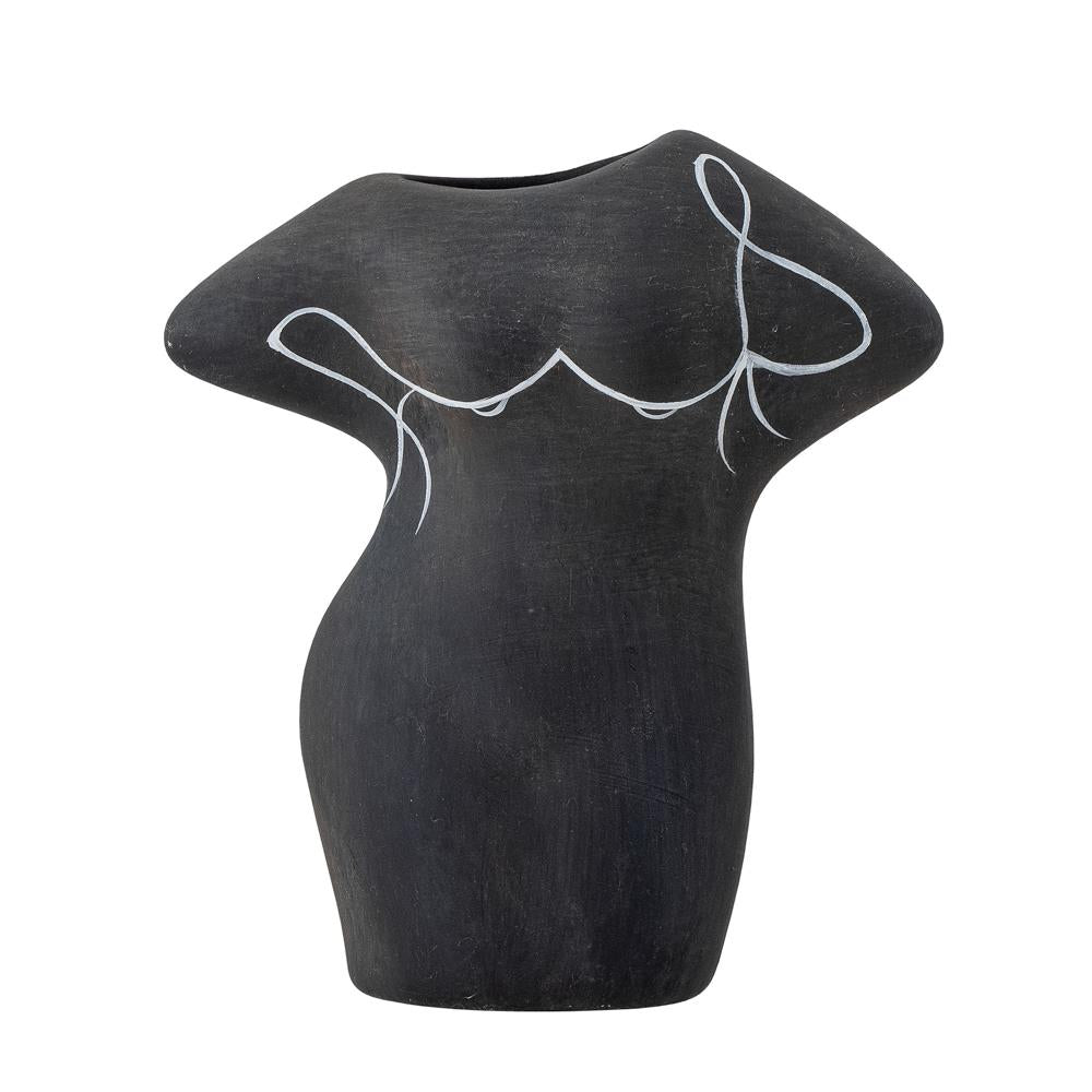 Bloomingville Lulu Deko‑Vase schwarz aus Terrakotta – skulpturale Vase für Wohnzimmer & Tischdeko