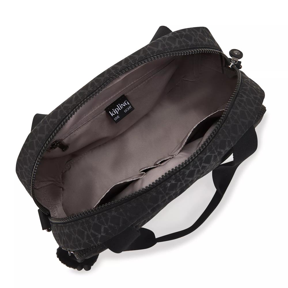 Kipling COOL DEFEA, mittelgroße Umhängetasche, Signature Emb (schwarz), Tasche mit vielen Fächern