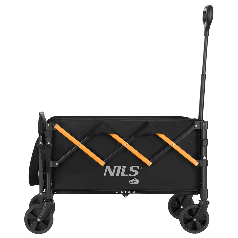 NILS CAMP Bollerwagen faltbar 100L in Schwarz Orange - kompakter Campingwagen für Strand & Outdoor