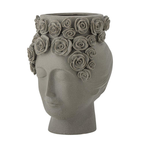 Bloomingville Akira Vase aus Steingut in Grau, Blumenvase in Form eines Gesicht