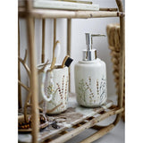 Bloomingville Bea Seifenspender und Zahnbürstenhalter, Natur, Steingut, mit Blumenmotiv, dänisches Design