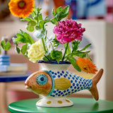 Bloomingville Nobu Vase bunt - Steingut Fisch Vase handbemalt für Wohnzimmer & Deko
