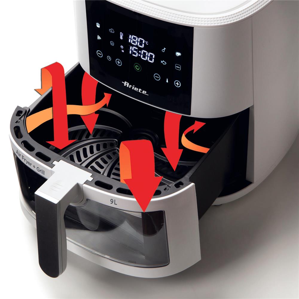 Ariete Air Fryer, Weiß, Heißluftfritteuse 9L, Touchscreen, 1500W