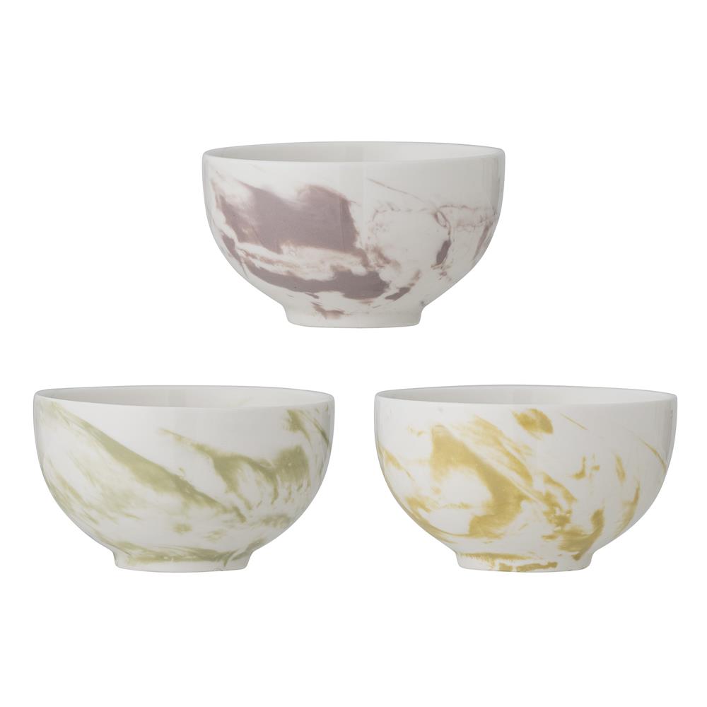 Bloomingville Palma Schale, 3er Set, Grün, Steingut D11,5xH6,5 cm, dänisches Design