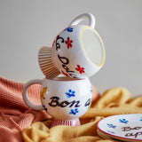 Bloomingville Lindsay Tasse 4er Set 233 ml bunt - Steingut Tassen mit Blumen & Schrift