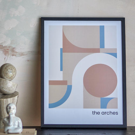 Bloomingville Arches Illustration mit Rahmen bunt L32 cm aus Kiefer – Wandbild für Wohnzimmer