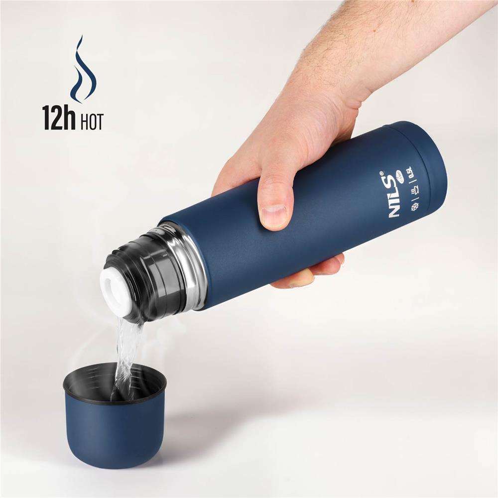 NILS CAMP Thermoskanne 0,5L Edelstahl blau isoliert für Camping Reisen Alltag